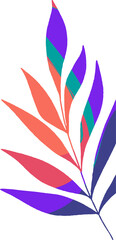 Colorful abstract branch is showing flat design leaves in coral magenta teal navy, transparent