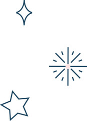 Fototapeta premium Sparkles and stars are floating in flat design on transparent background with blue lines, pink dot