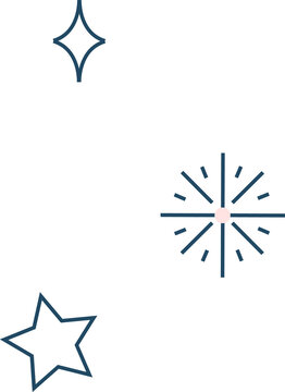 Naklejki Sparkles and stars are floating in flat design on transparent background with blue lines, pink dot