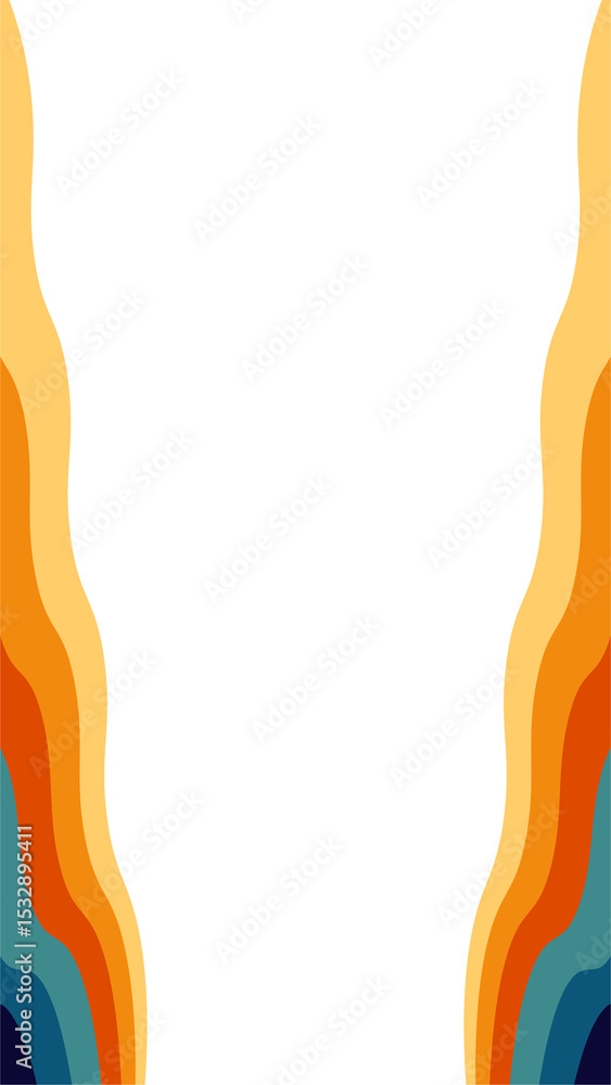 Poster abstract wave border is featuring layered curves on transparent background, retro color palette