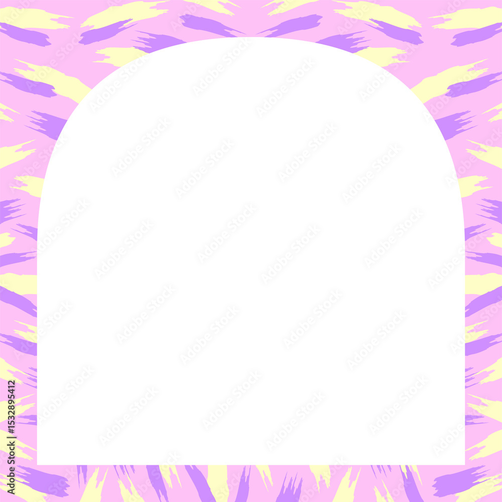Aufkleber showing pastel zebra stripe border, muted gray arch shape in flat design on transparent background