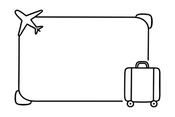 Travel luggage airplane line art border template