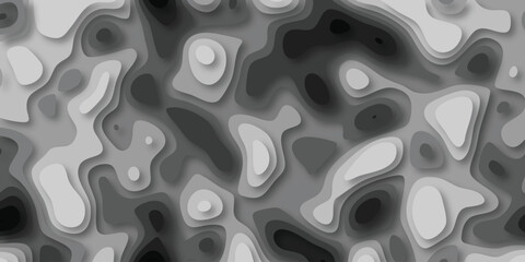 Abstract topographic pattern with layered grayscale gradients and subtle shadows creating depth and three dimensional visual effects, suitable for design backgrounds.
