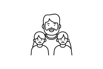 Happy father with two children line-art illustration family portrait