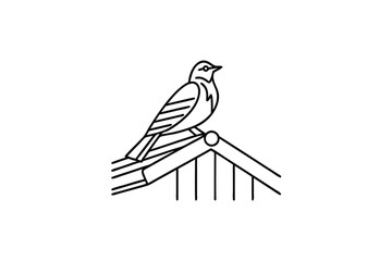 Line-art bird perched on a fence post simple design