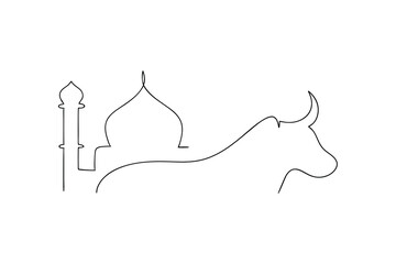 Eid al adha line art illustration mosque bull sacrifice