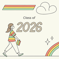 Class of 2026 girl walking rainbow pastel colors