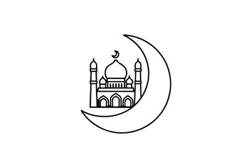 Obraz premium Crescent moon mosque line-art islamic illustration ramadan kareem