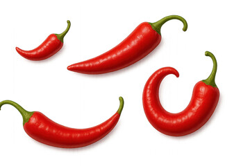red peppers with vivid color and a glossy texture, isolated on transparent background.