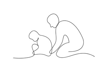One line drawing compassionate person comforting another