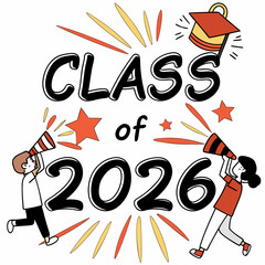 Class of 2026 graduation design illustration with transparent background