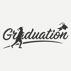Graduate running towards graduation cap and gown design