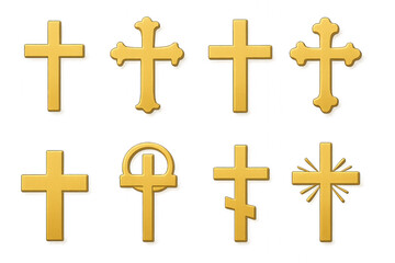 PNG image of crosses with a cross on the top, all identical and symmetrical in design, isolated on transparent background.