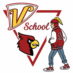 Varsity school mascot cardinal student walking illustration