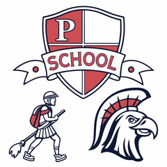 School mascot design shield eagle student broom