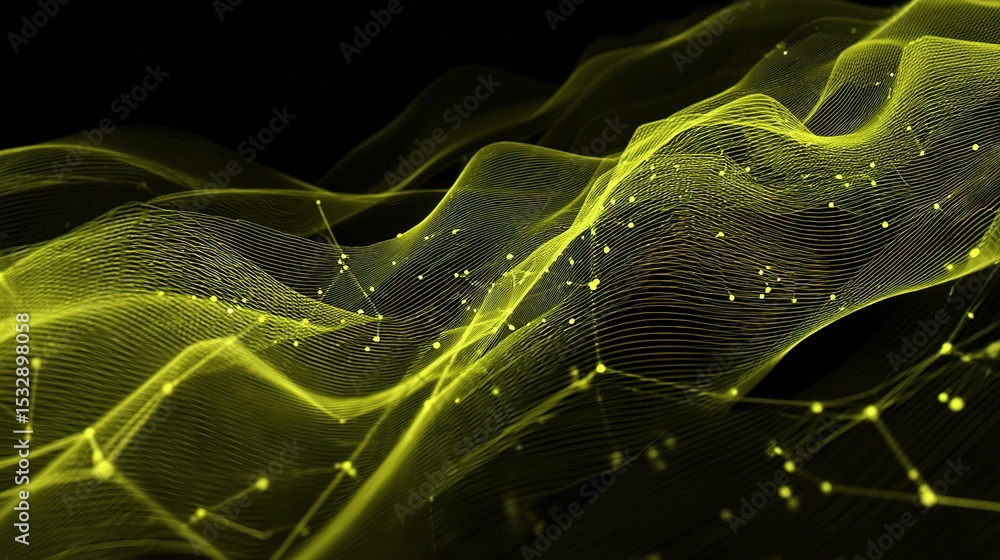 Aufkleber abstract neon technology background with flowing waves and dots