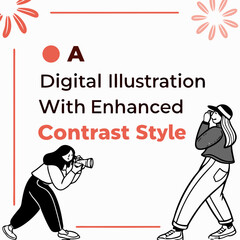 Digital illustration enhanced contrast style two women photographer model