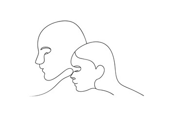 Minimalist line art drawing two faces close together