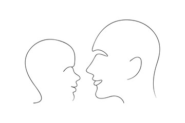 Minimalist line art drawing of adult and child faces together