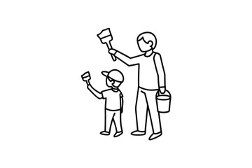 Fototapeta premium Father and son painting together line-art illustration