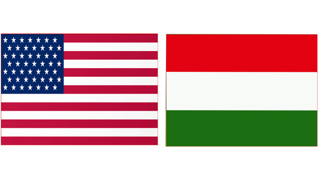 USA America Official flag with Hungry national flag, both countries flags in Horizontal shape and isolated on white background
Rectangular colorful design Flag with together.