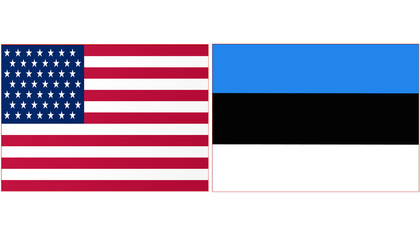 Fototapeta premium USA America Official flag with Estonia national flag, both countries flags in Horizontal shape and isolated on white background Rectangular colorful design Flag with together.