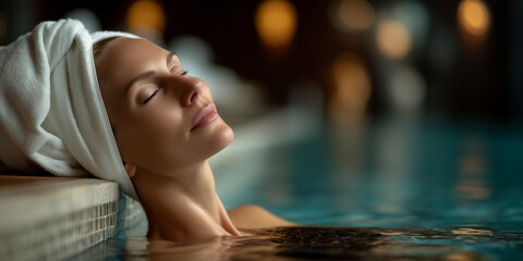 Obraz premium Relaxing by the pool at a health spa
