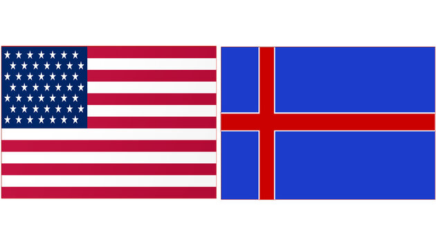 USA America Official flag with Iceland national flag, both countries flags in Horizontal shape and isolated on white background
Rectangular colorful design Flag with together.