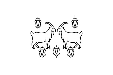 Eid al-adha goats line-art festive design illustration