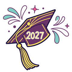 2027 graduation cap design element with clean cutout, transparent background
