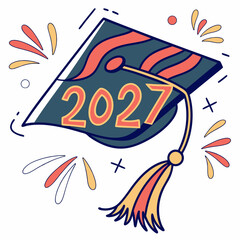2027 graduation cap design element transparent background