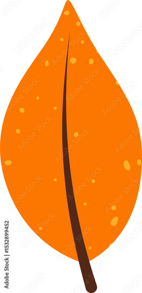 Poster flat design orange autumn leaf is floating on transparent background with yellow speckles