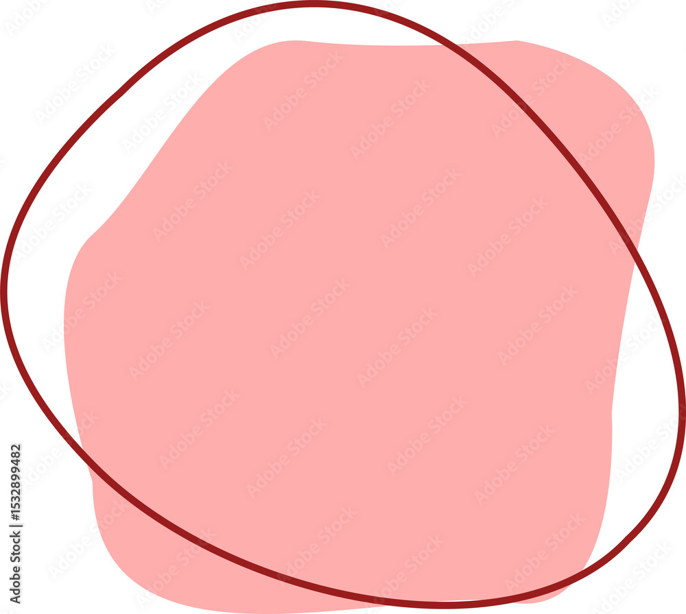 Poster flat design showing pink blob floating inside red scribble ellipse on transparent background