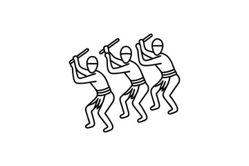 Aboriginal australian men performing traditional dance line-art