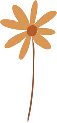 Stylized orange daisy flower is floating on transparent background, showcasing flat graphic style