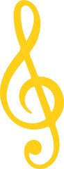 Stylized yellow treble clef is floating in flat vector illustration with transparent background