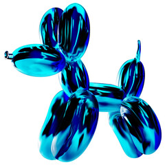 Metallic blue balloon dog sculpture is being displayed in 3D render on transparent backdrop © vectorfusionart