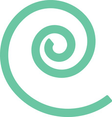 Stylized spiral shape is coiling in flat vector on transparent canvas, with turquoise spiral line