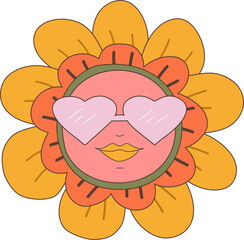 Obraz premium Flower face is wearing heart-shaped pink sunglasses in flat design with transparent background