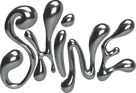 Fototapeta Glossy 3D metallic liquid letters are forming word Shine in transparent backdrop with chrome sheen
