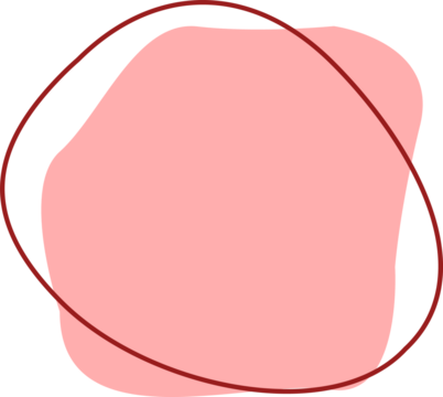 Flat design showing pink blob floating inside red scribble ellipse on transparent background - Powered by Adobe
