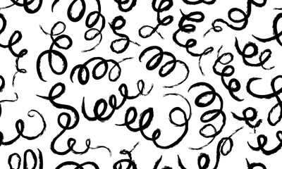 Expressive Brush Swirls – Seamless Black and White Doodle Pattern