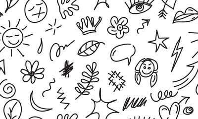 Hand-Drawn Doodle Pattern – Fun Black & White Background