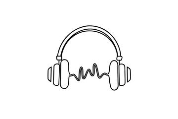 Headphones line-art music audio sound waves minimalist design