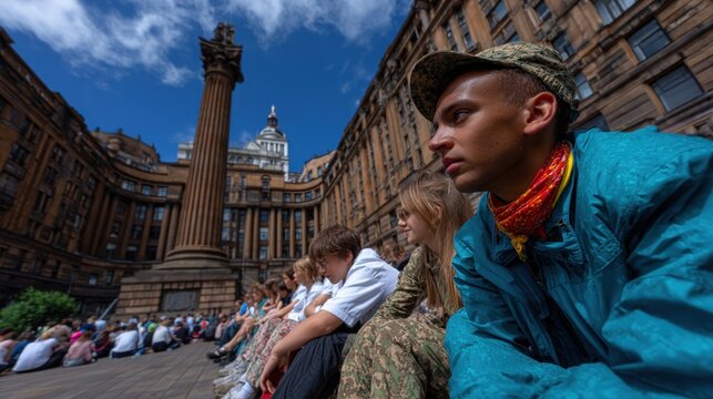 Students visiting antifascist monument