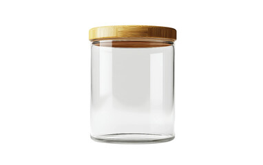 Modern reusable glass jar with ecofriendly bamboo lid in minimalist design isolated on transparent background PNG