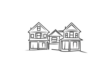Charming line-art sketch of two houses suburban homes
