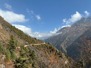 Valley with Snow Capped Himalayas and Ama Dablam in the Background, Nepal