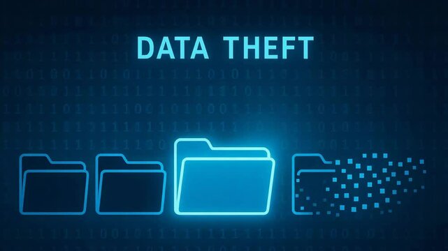 A digital concept illustrating data theft with a hand reaching for a folder