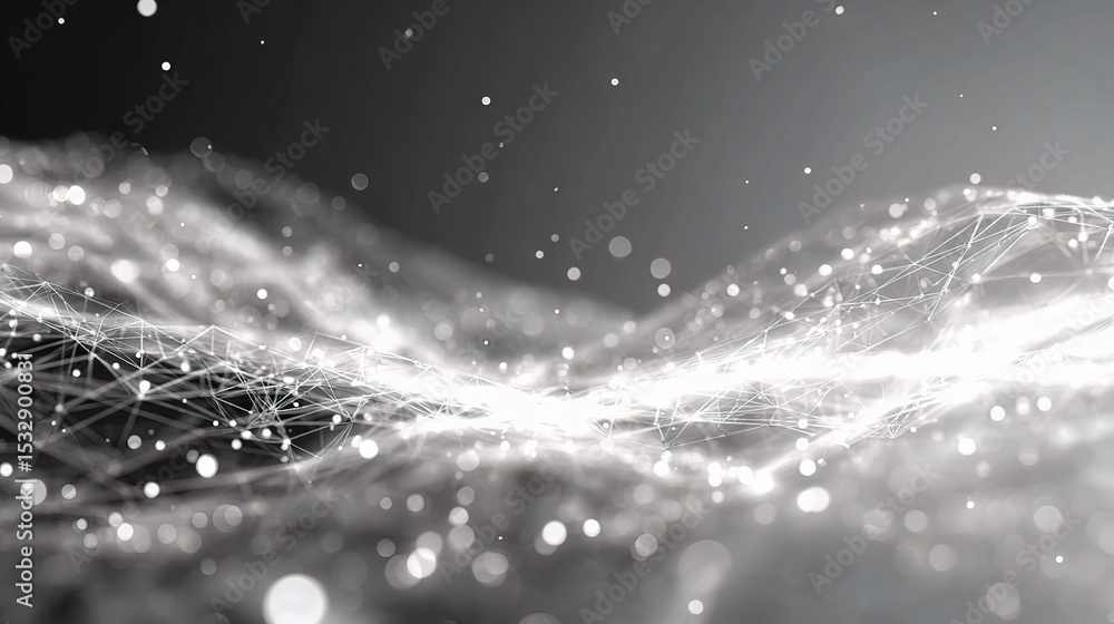 Poster futuristic gray and white digital particle flow in abstract design